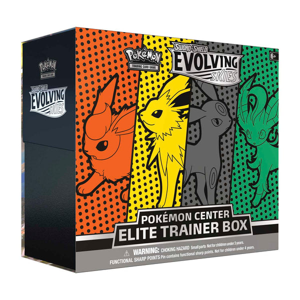 状態A-)ポケモンカードゲーム 海外版 Evolving Skies Pokémon Center Elite Trainer Box (ブースター・サンダース・ブラッキー・リーフィア)